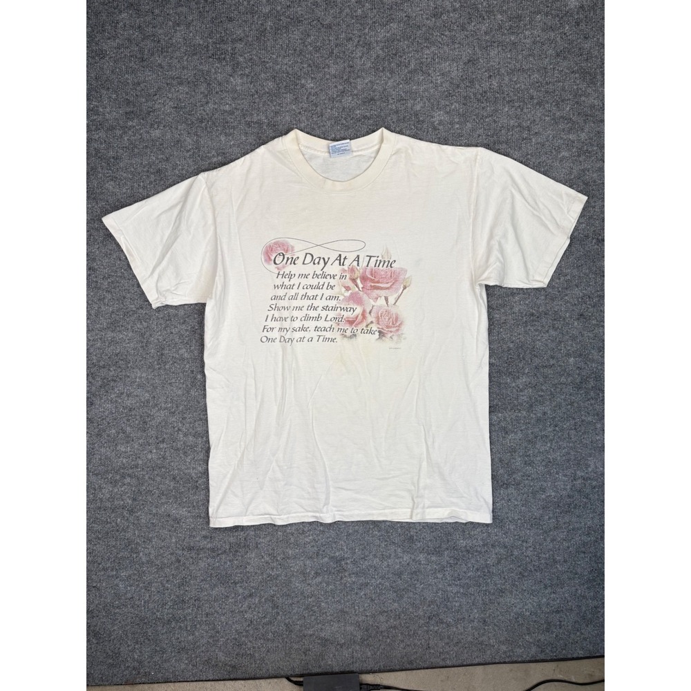 Vintage All Sport One Day At A Time T Shirt XL White Rose Prayer 90s Graphic Tee